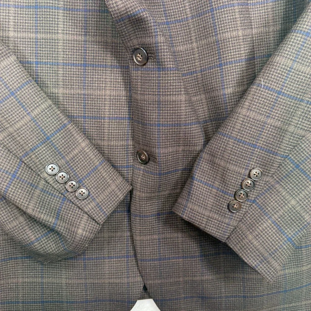 Jos. A Bank 54R Sport Coat Brown Blue Windowpane Houndstooth Wool Blend Business